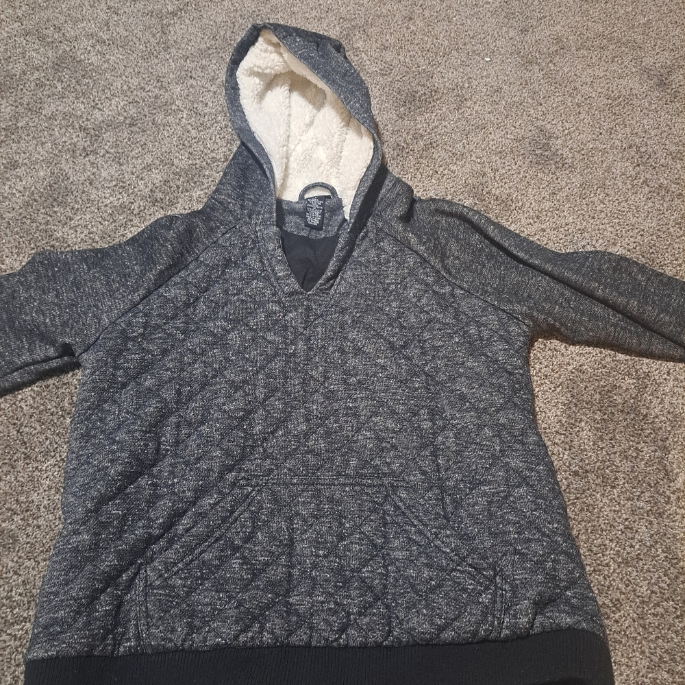 Gray Quilted Hoodie with Sherpa Lining